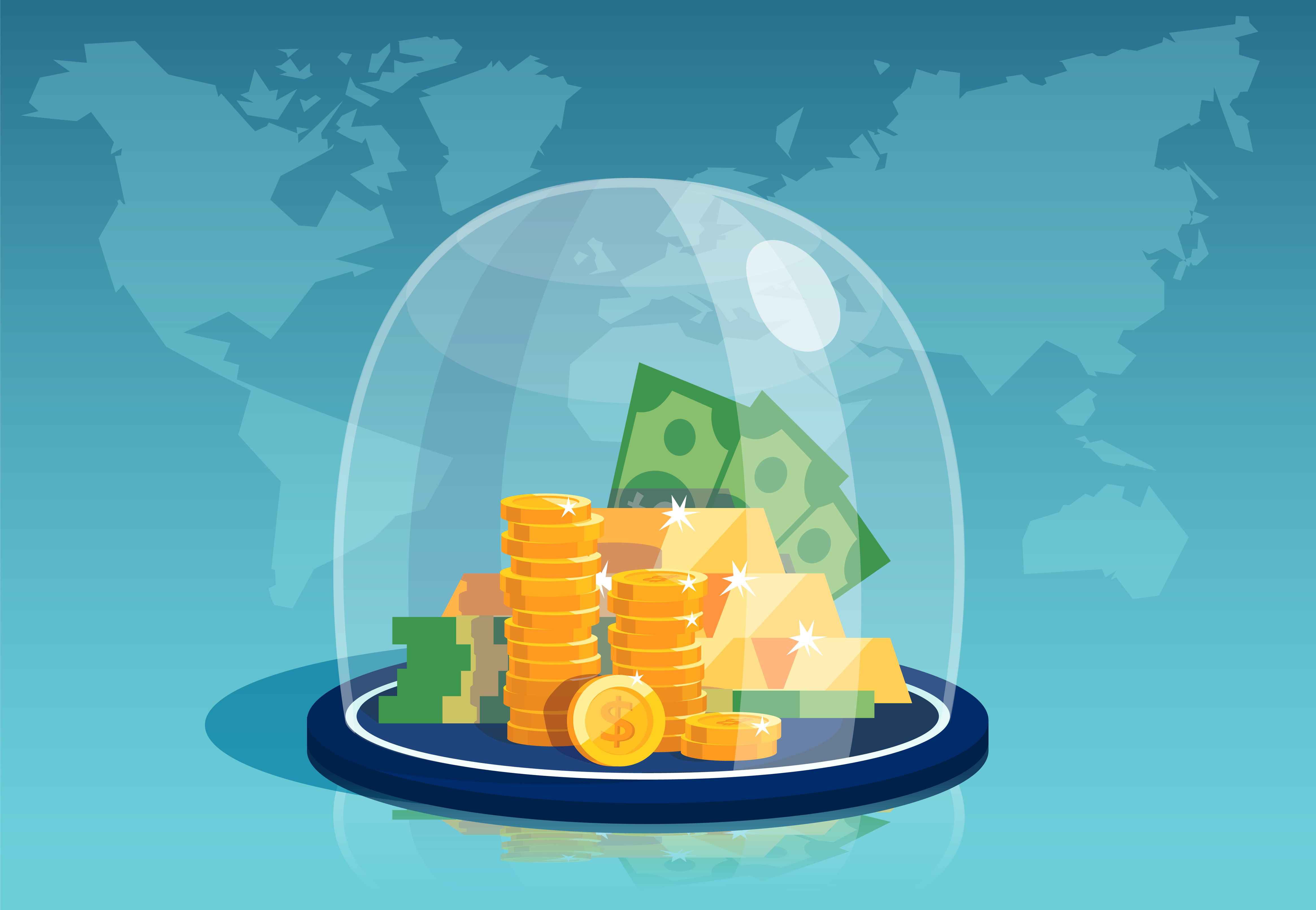 유리돔으로 달러를 막은 모습이다. '금융규제'를 의미한다.