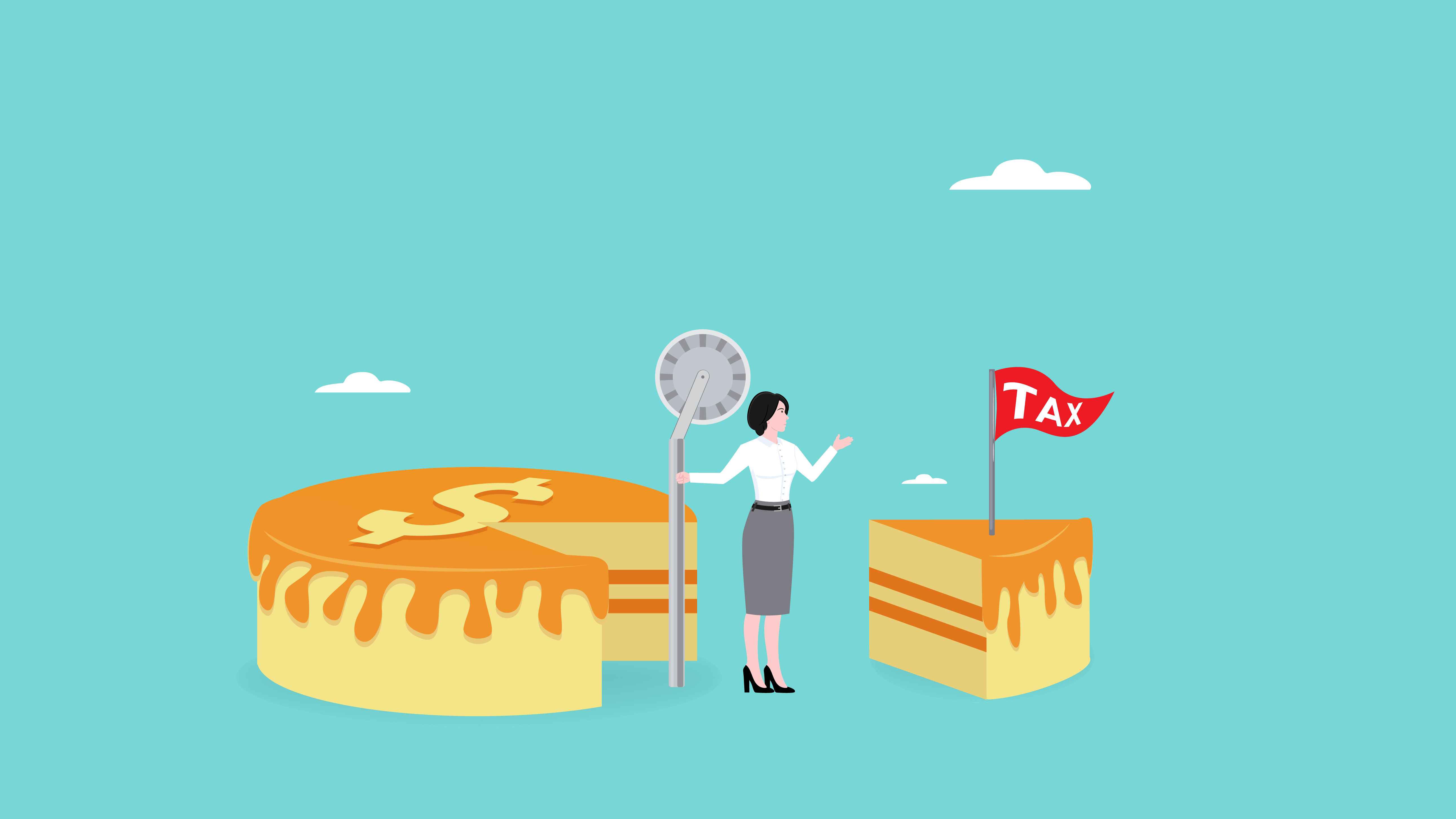 '세금'을 분배하는 개념을 케익 자르는것으로 표현한 이미지다.