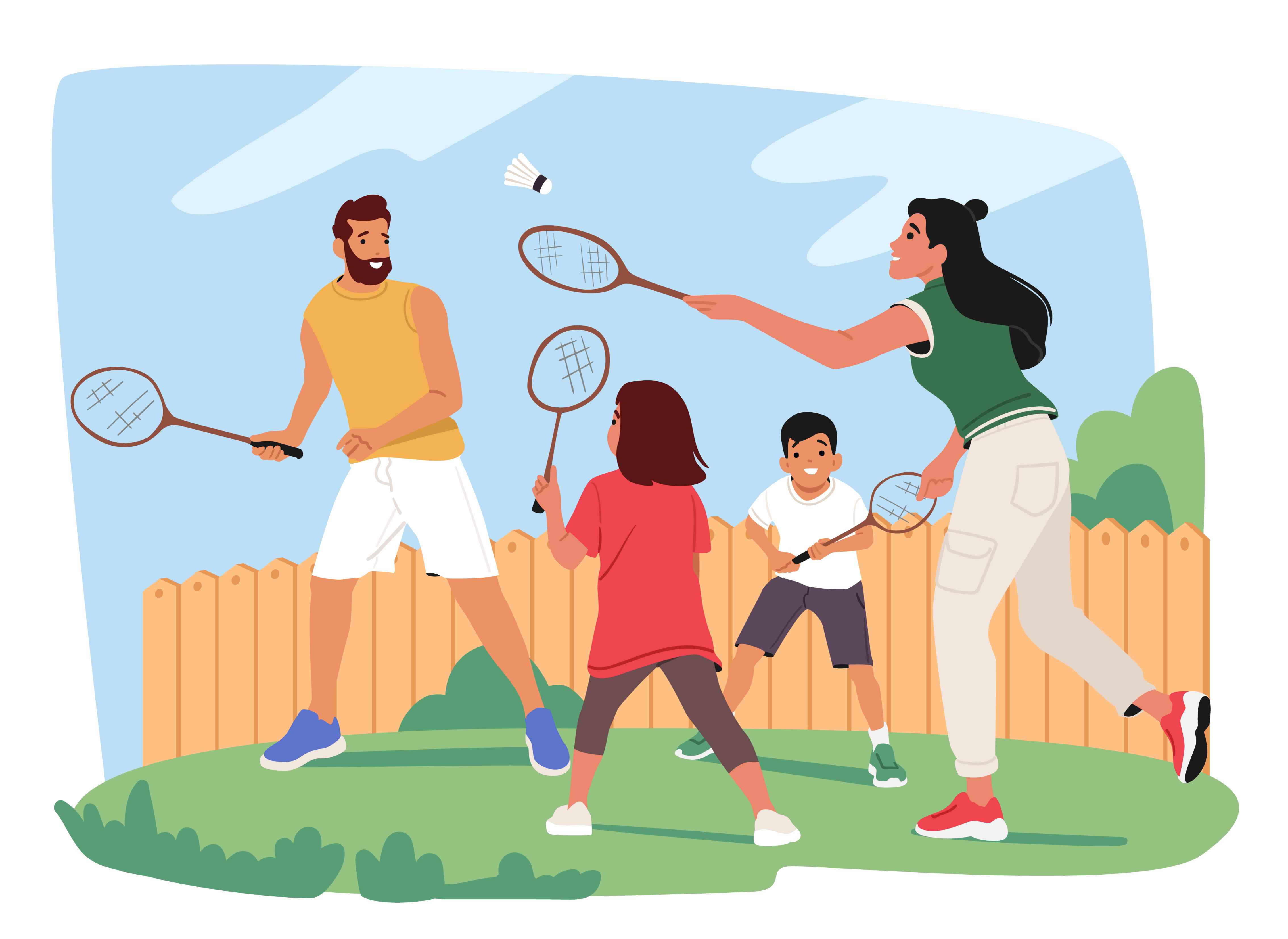 배드민턴을 치며 즐거워하는 '가족'의 모습이다.