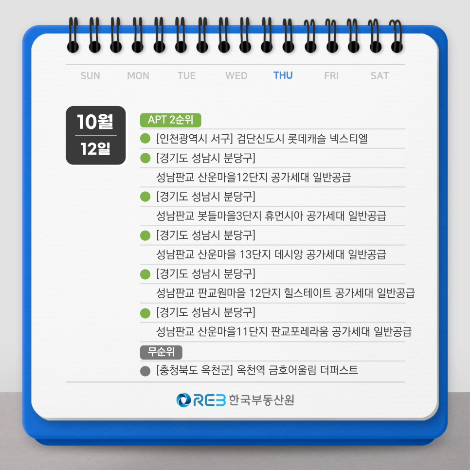 2023년 10월 12일 APT 2순위와 무순위 청약 일정을 보여주는 그림이다.