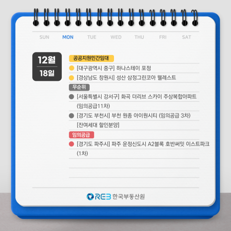 12월 18일 청약 일정으로 공공지원민간임대등에 해당하는 목록을 확인할 수 있다.