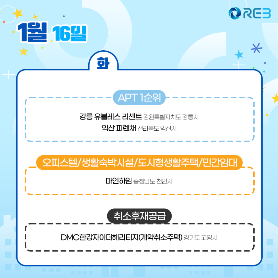 1월 16일 청약 일정을 적어놓은 이미지다.