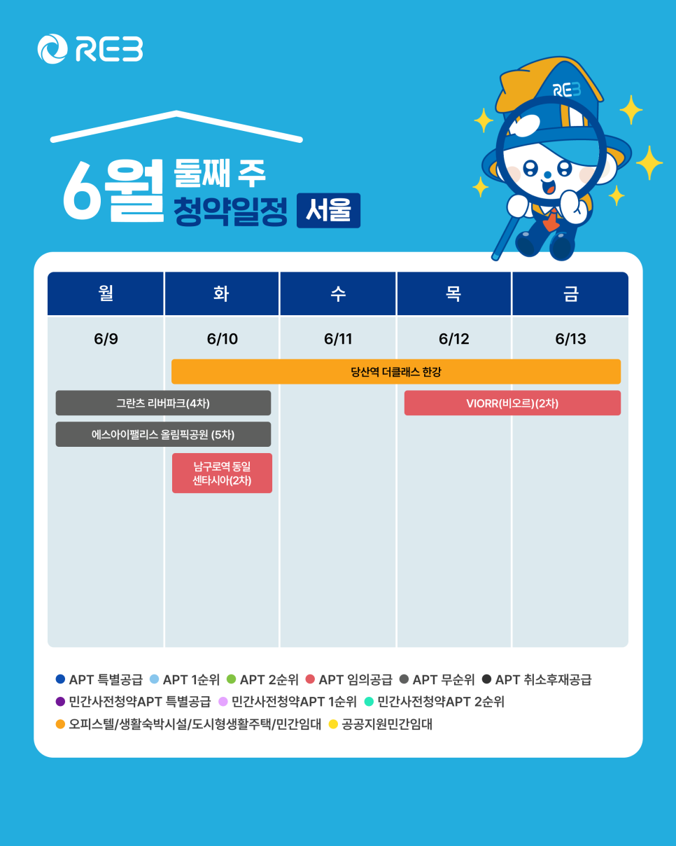 '6월 2주차' 6월 9일~6월 13일의 '서울 지역 청약' 내용이 정리되어 있다.