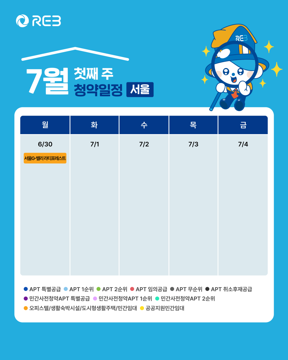 '7월 1주차' 6월 30일의 '서울 지역 청약' 내용이 정리되어 있다.