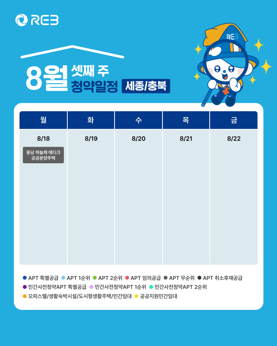 '8월 3주차' 8월 18일의 '세종, 충북 지역 청약' 내용이 정리되어 있다.