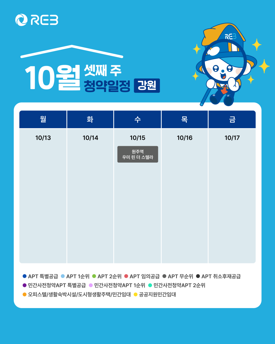 '10월 3주차' 10월 13일 ~ 10월 17일의 '강원 지역 청약' 내용이 정리되어 있다.