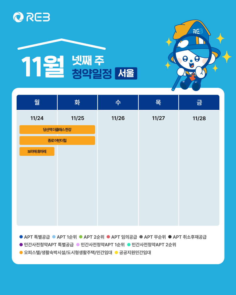 '11월 4주차' 11월 24일 ~ 11월 28일의 '서울 지역 청약' 내용이 정리되어 있다.