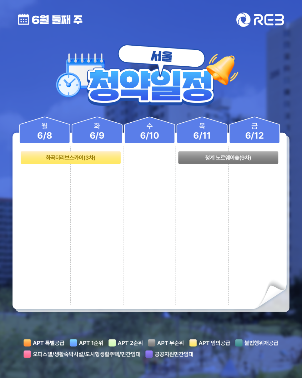 ‘6월 2주차' 6월 8일 ~ 6월 12일의 ‘서울 지역 청약' 내용이 정리되어 있다.