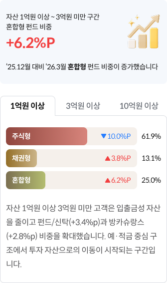 자산1억원이상~3억원미만 혼합형펀드비중 +6.2%p