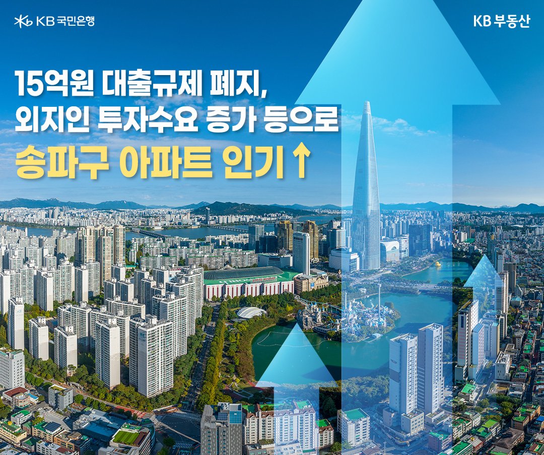 '송파구 아파트가 큰 폭의 상승세를 보이는 이유'를 보여줌. '15억원 대출규제 폐지와 외지인 투자수요 증가' 등으로 송파구 아파트 인기가 증가.
