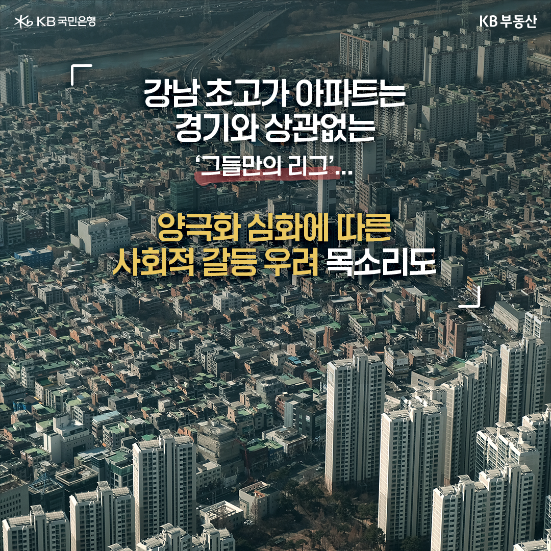 '양극화' 심화에 따른 '사회적 갈등' 우려의 내용을 담고 있는 문구를 아파트 등 여러 주택 사진을 배경으로 담고 있다.