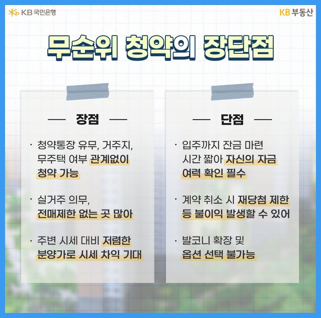 많은 '시세 차익'이 기대되는 '무순위 청약'의 장점과 단점을 나열해 보여주고 있다.