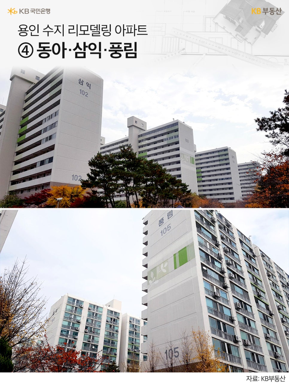 '용인 수지 리모델링 아파트 ➃ 동아·삼익·풍림' 위에는 풍덕천동의 삼익 아파트, 아래는 풍덕천동의 풍림 아파트의 사진이다.