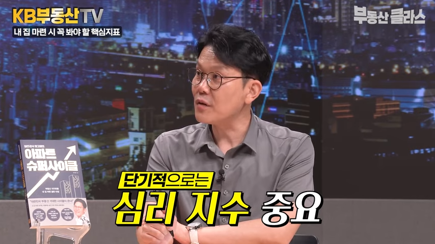 '단기적으로는' '심리 지수 중요'. 최윤성 대표가 부동산 시장을 볼 때 데이터가 가장 중요한 기준이라 설명하는 장면이다.