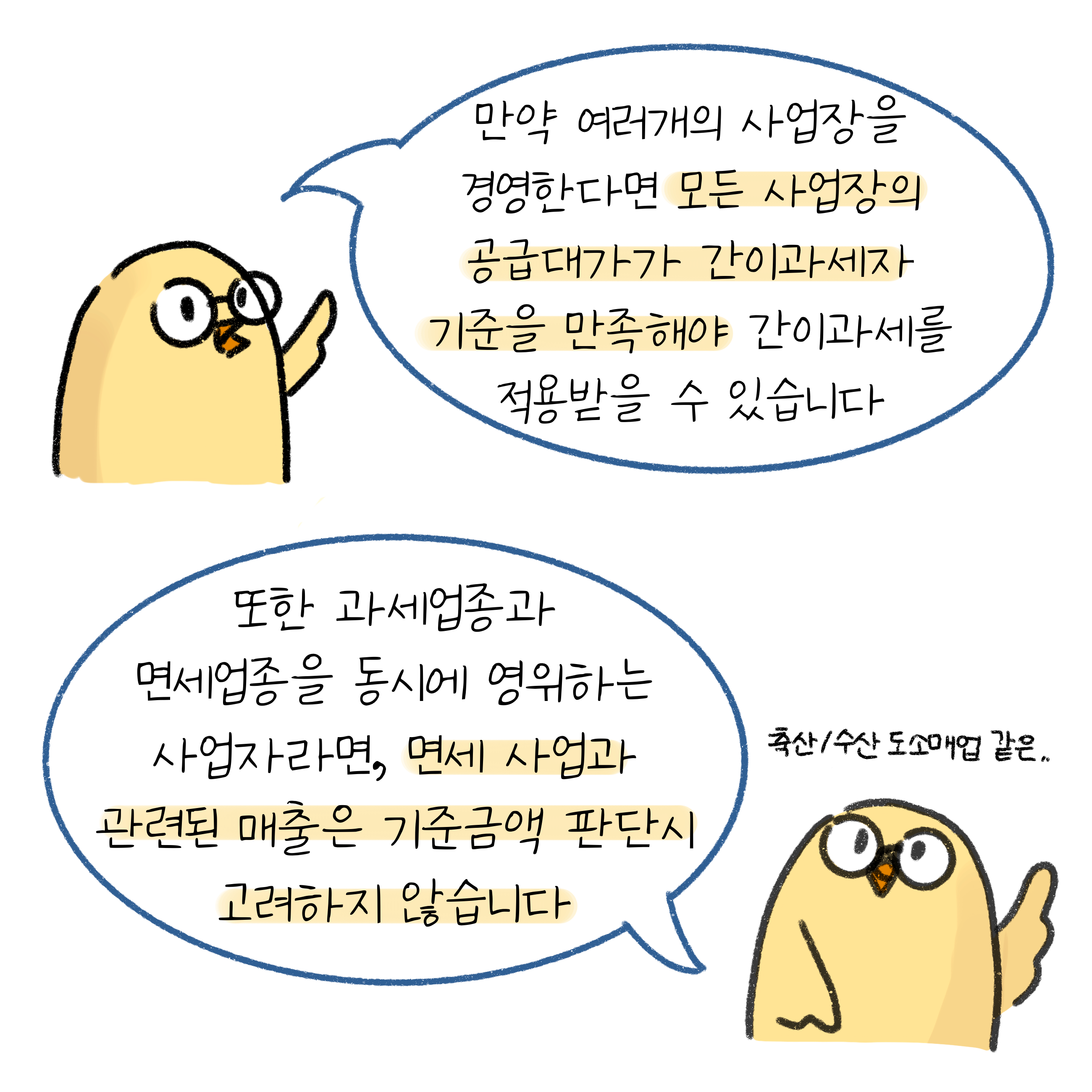 여러개의 사업장을 경영할 경우 '모든 사업장'의 공급대가가 '간이과세자'기준을 만족해야만 간이과세를 적용받을 수 있다고 말풍선 속에 나와 있음.