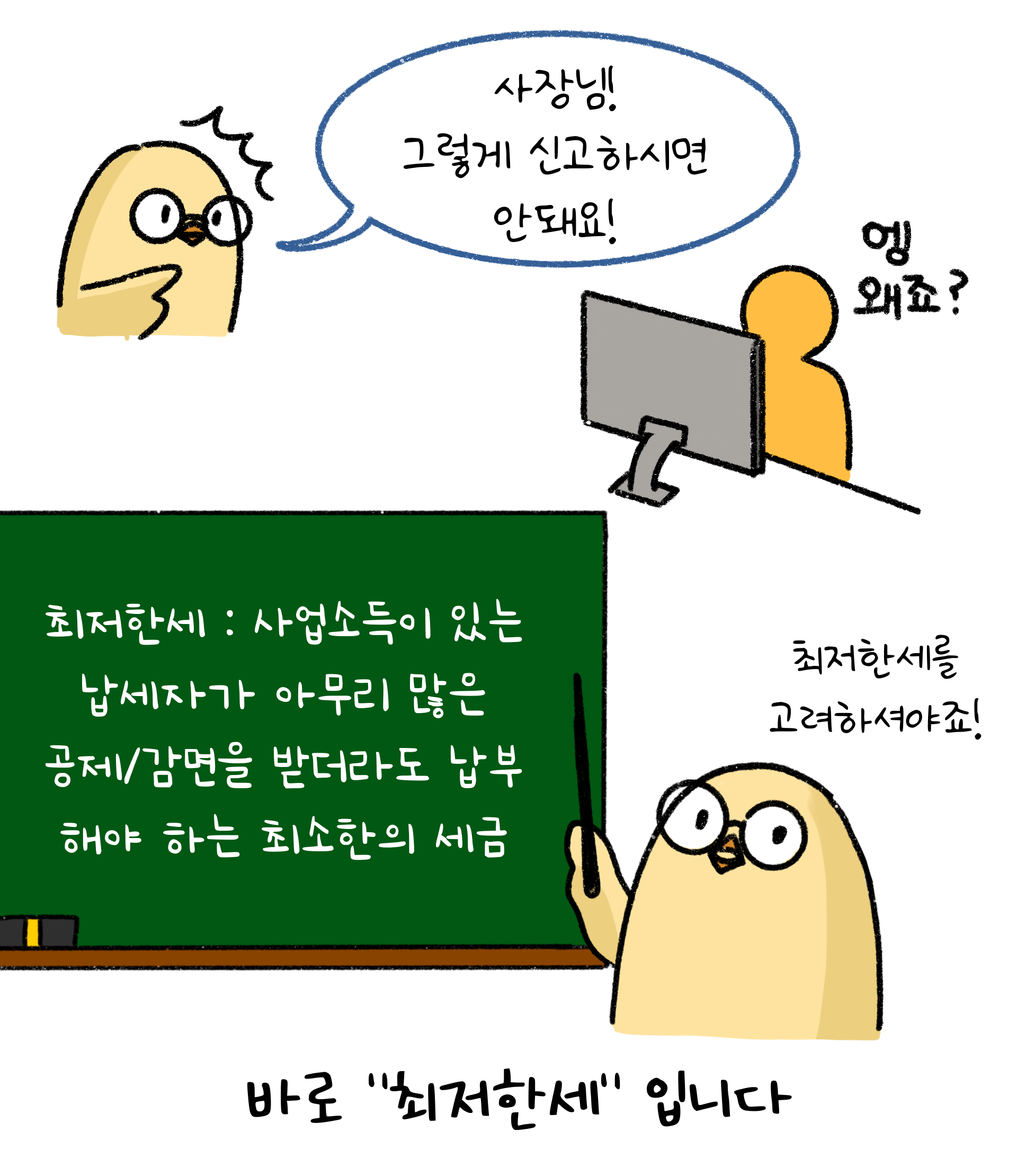 최저한세의 개념을 설명하고 있다. 사업소득이 있는 납세자가 아무리 많은 공제와 감면을 받아도 납부해야 하는 최소한의 세금이 존재한다.