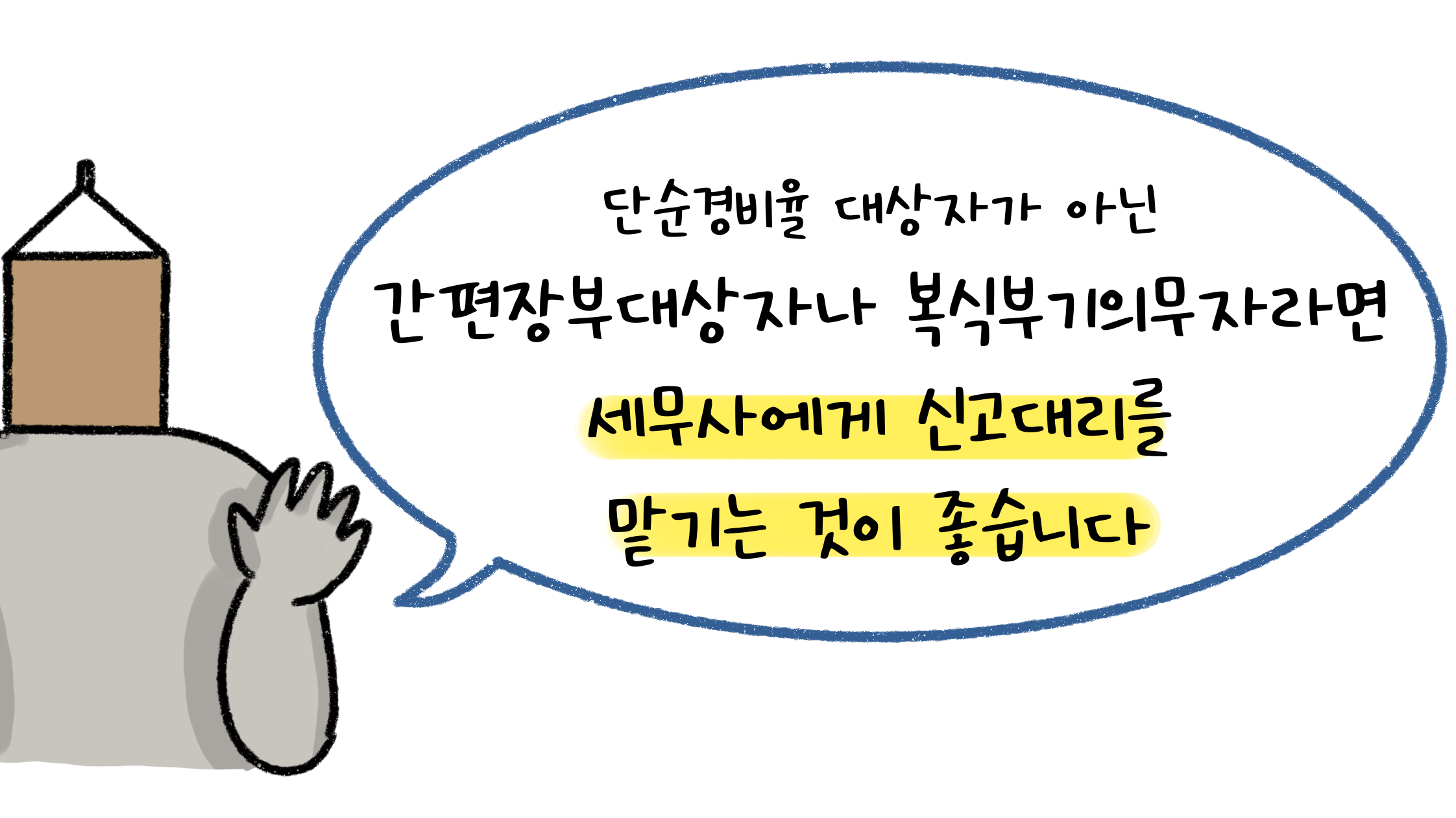 통상적으로 기준경비율로 신고하는 경우 세무담이 커지기 때문에 단순경비율 대상자가 아닌 간편장부대상자나 복식부기의무자라면 세무사에게 신고대리를 맡기는 것이 좋다고 설명하고 있는 페이지.