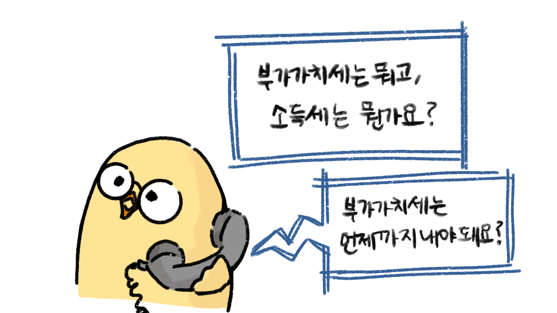 부가가치세와 소득세에 관한 문의를 하는 모습을 그리고 있다.