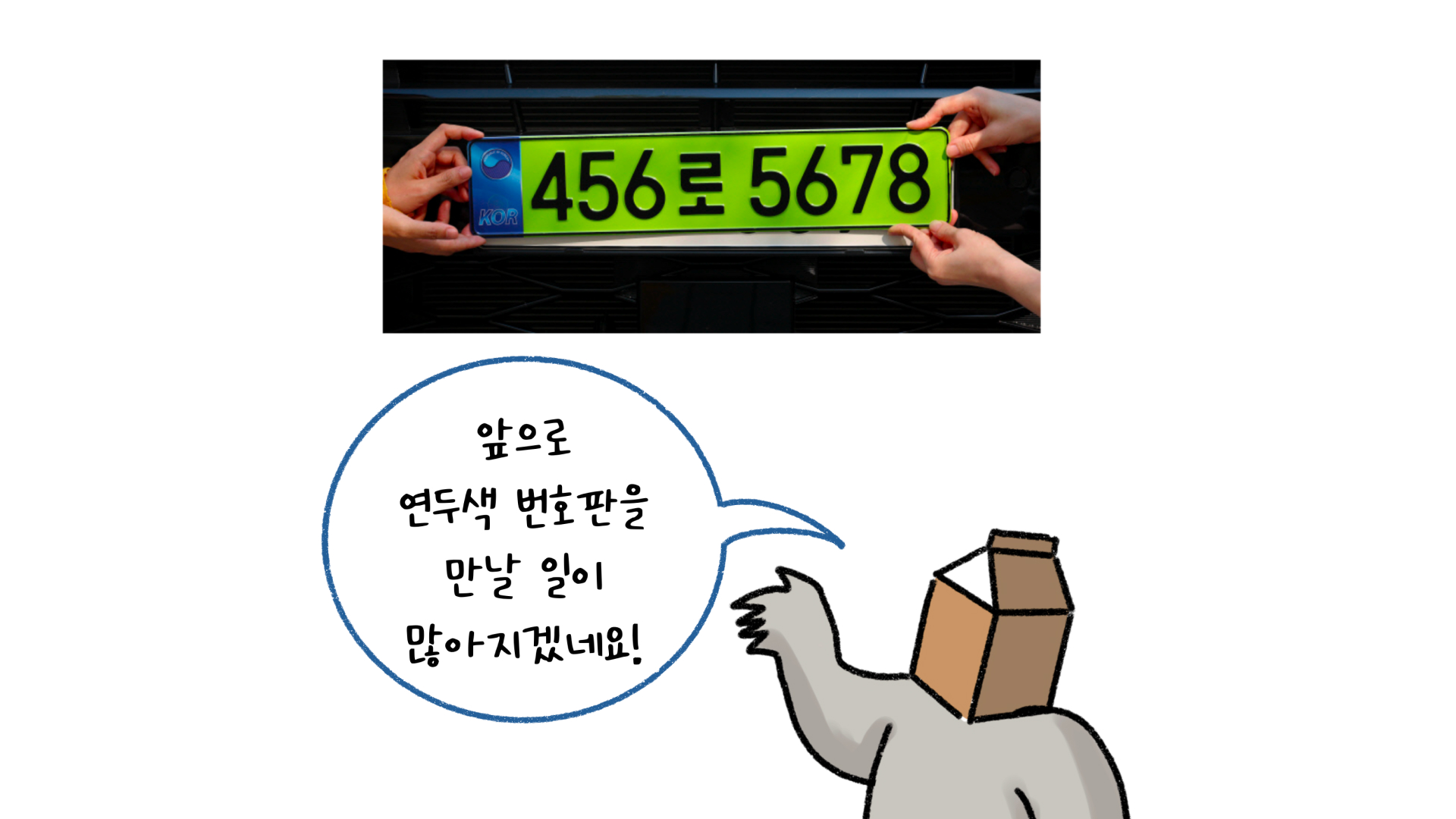 실제 '연두색 번호판' 사진이 있는 이미지. 형광 초록색이다.