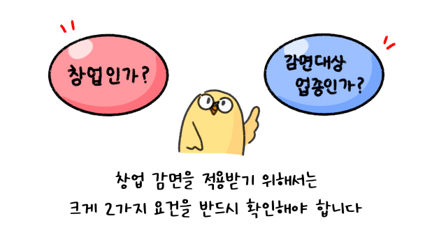 '창업감면'은 혜택이 큰 만큼 '적용 요건'을 꼼꼼하게 체크해야 한다고 설명하고 있다.