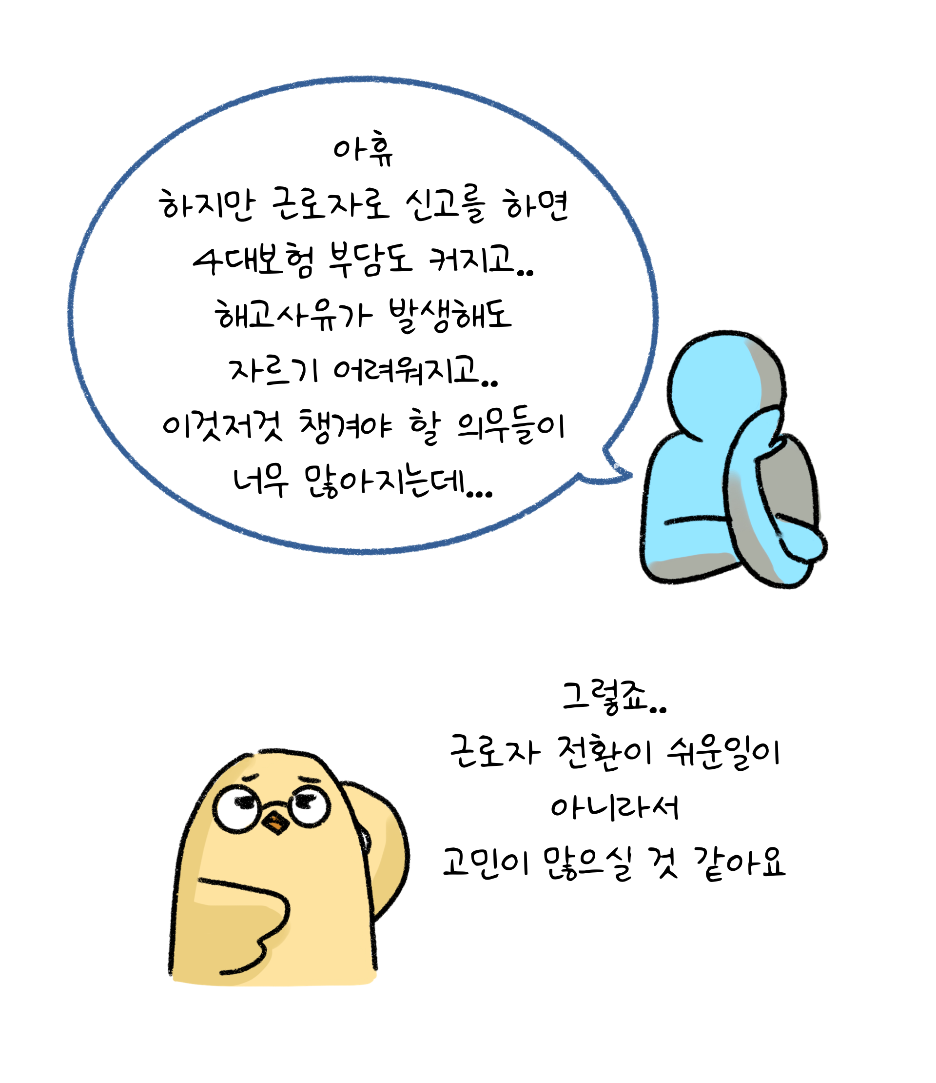 '근로자'로 신고를 전환하면 '4대보험' 부담 등 '사업주의 부담'이 늘 수 있다는 것을 보여주고 있다.
