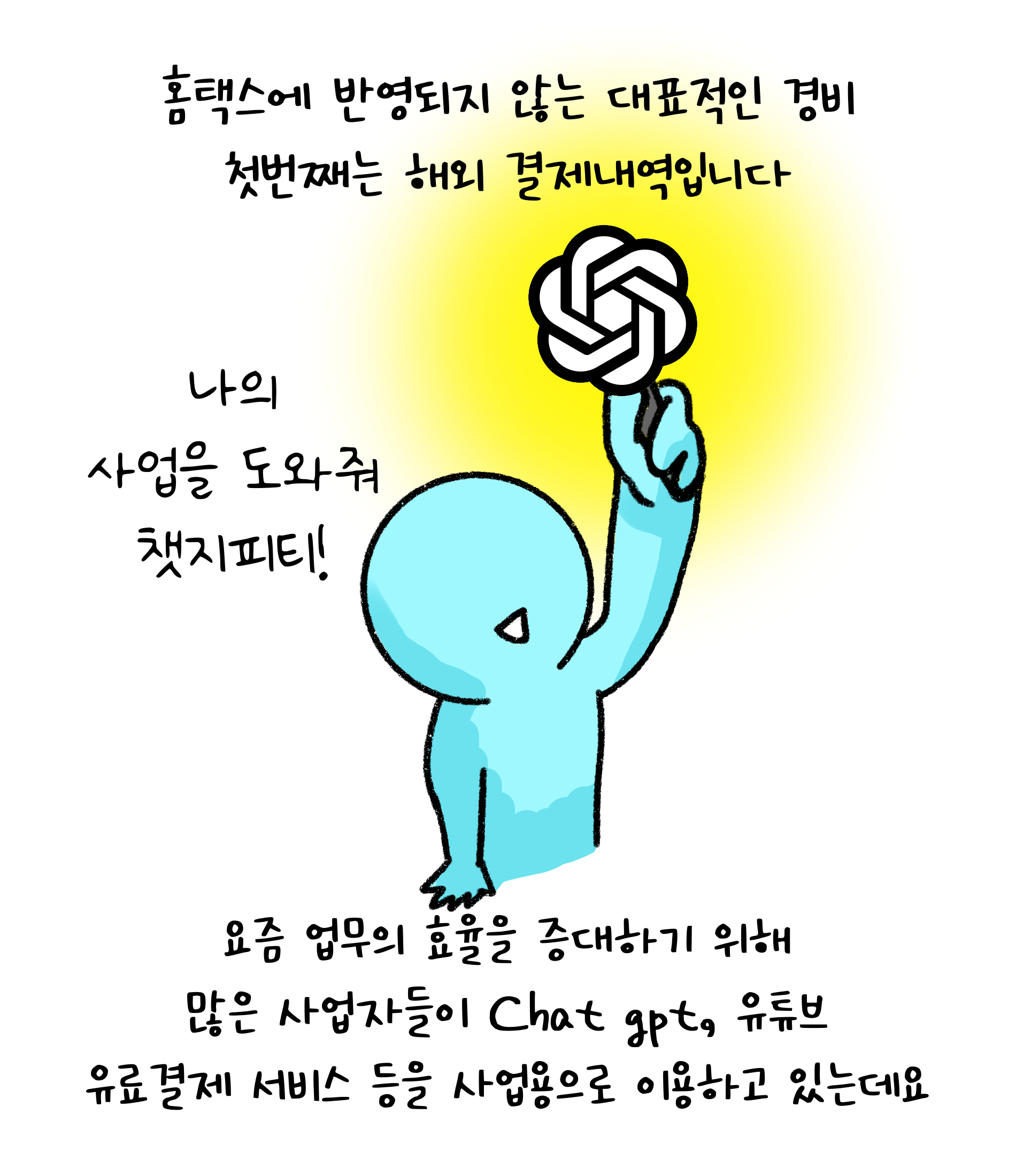 '홈택스'에 반영되지 않는 대표적인 '경비' 첫번째는 '해외 결제내역'입니다. 요즘 업무의 효율을 증대하기 위해 많은 사업자들이 Chat GPT, 유튜브 유료결제 서비스 등을 사업용으로 이용하고 있는데요.