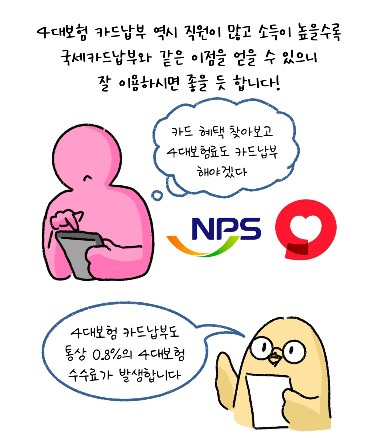 '4대보험' '카드납부' 역시 직원이 많고 소득이 높을수록 국세카드납부와 같은 이점을 얻을 수 있으니 잘 이용하시면 좋을 듯 합니다! 카드 혜택 찾아보고 4대보험료도 카드납부 해야겠다. 4대보험 카드납부도 통상 0.8%의 4대보험 수수료가 발생합니다라는 내용이 포함되어 있다.