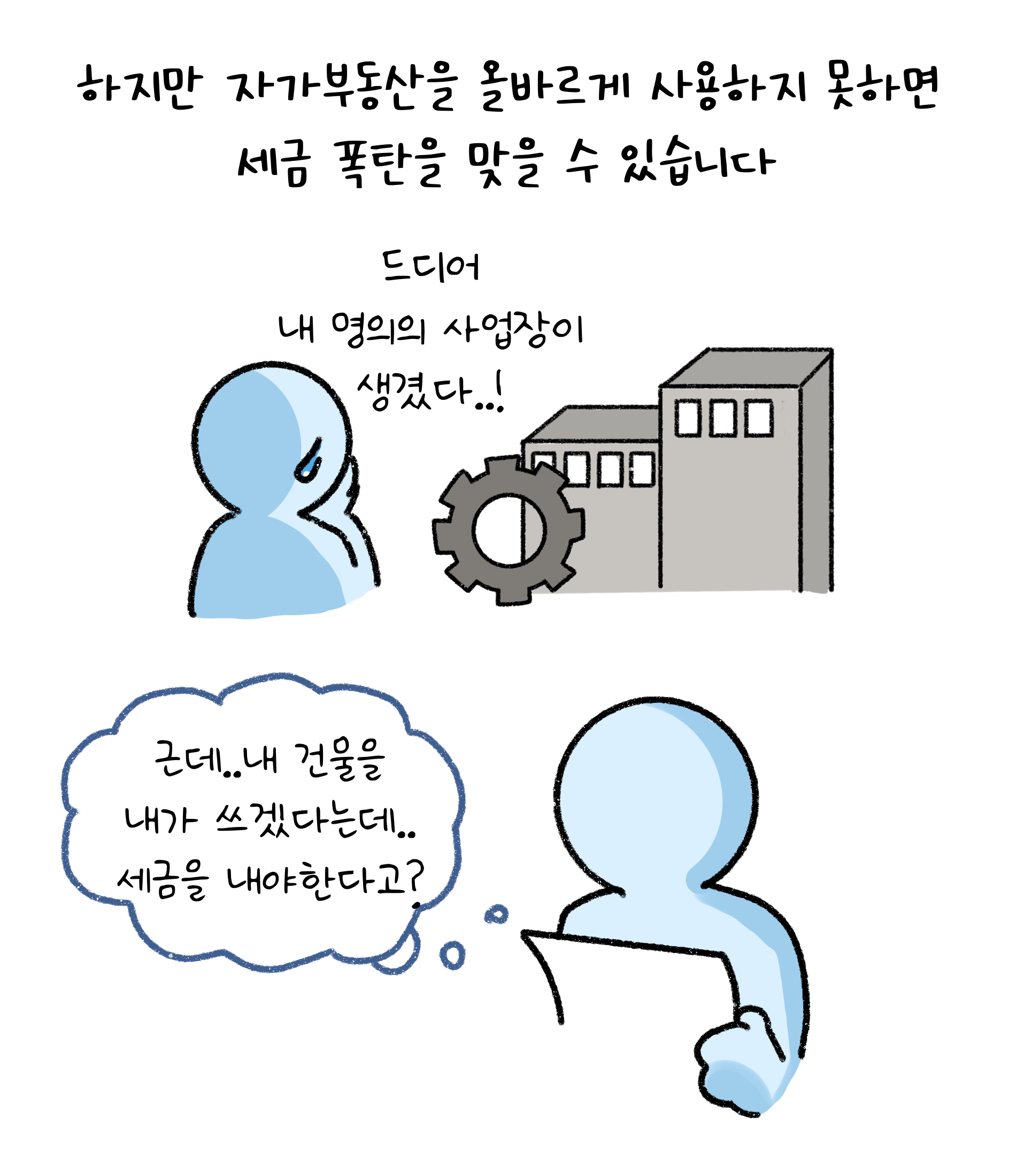 하지만 '자가부동산'을 올바르게 사용하지 못하면 '세금 폭탄'을 맞을 수 있습니다. 드디어 내 명의의 사업장이 생겼다! 근데.. 내 건물을 내가 쓰겠다는데.. 세금을 내야한다고?