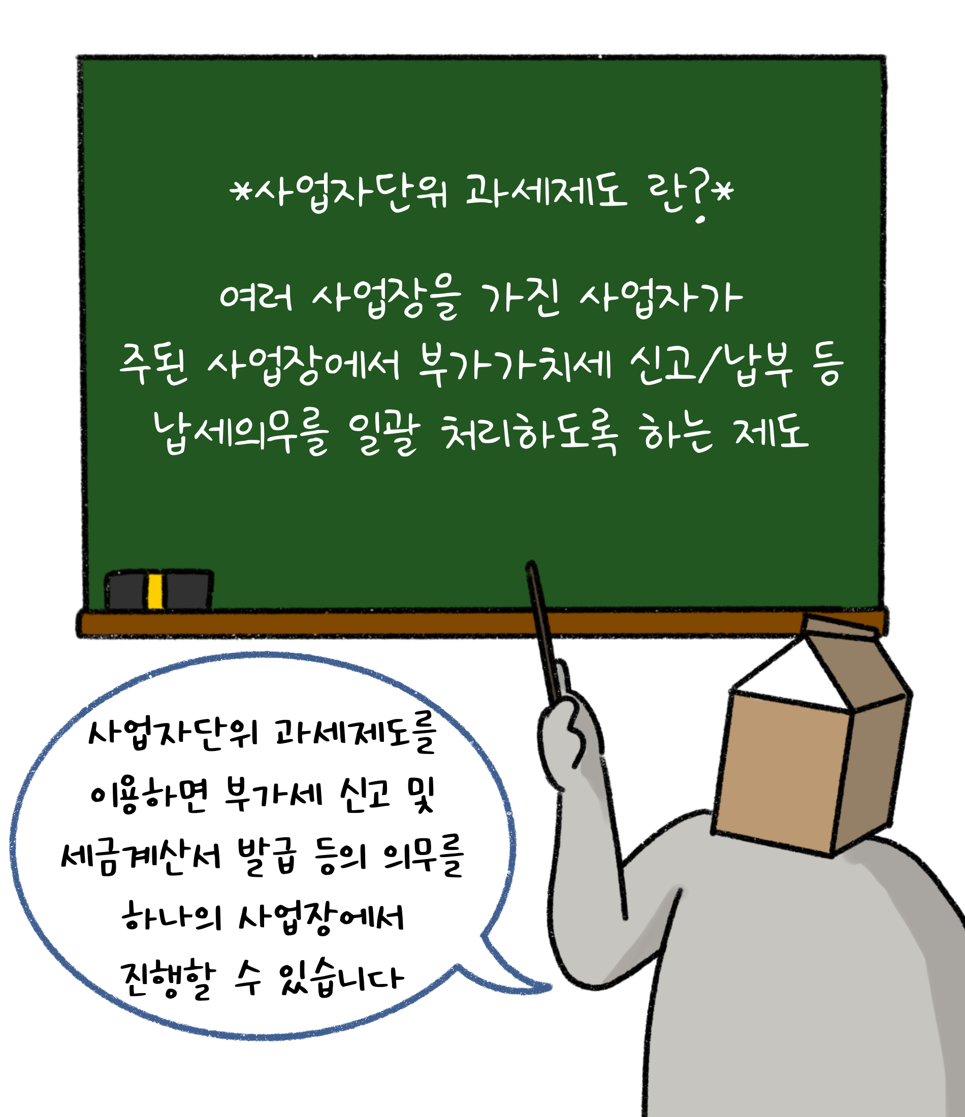 '사업자단위 과세제도'란? 여러 사업장을 가진 사업자가 주된 사업장에서 '부가가치세' 신고/납부 등 납세의무를 일괄 처리하도록 하는 제도. 사업자단위 과세제도를 이용하면 부가세 신고 및 세금계산서 발급 등의 의무를 하나의 사업장에서 진행할 수 있습니다.