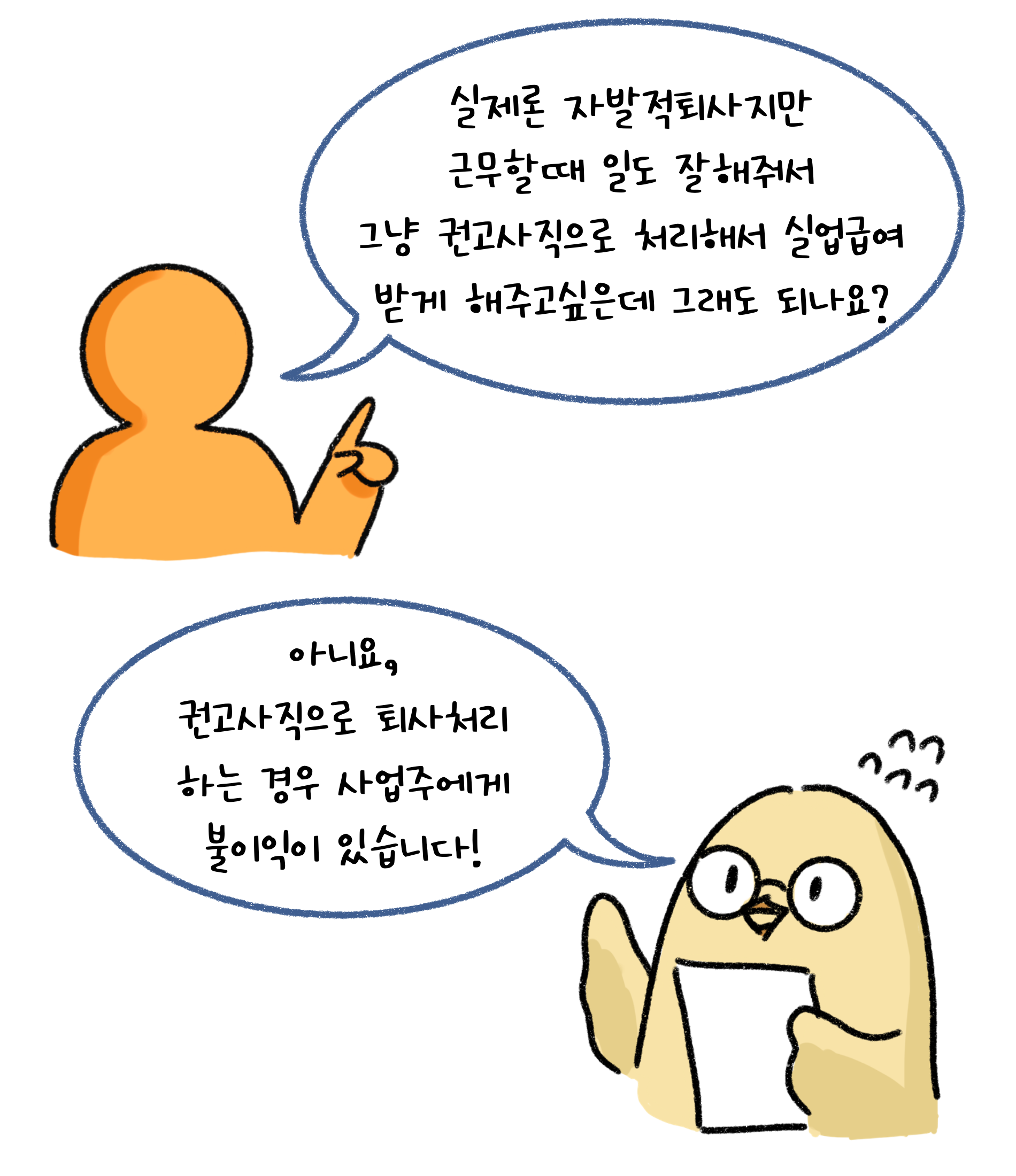 실제론 '자발적퇴사'지만 근무할 때 일도 잘해줘서 그냥 권고사직으로 처리해서 실업급여 받게 해주고 싶은데 그래도 되나요? 아니요. 권고사직으로 퇴사처리하는 경우 사업주에게 불이익이 있습니다!