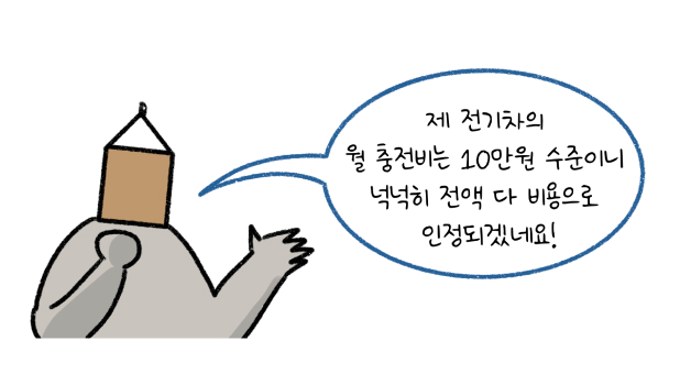 제 '전기차'의 월 충전비는 10만원 수준이니 넉넉히 전액 다 비용으로 인정되겠네요! 라고 말하는 모습의 썸네일이다.