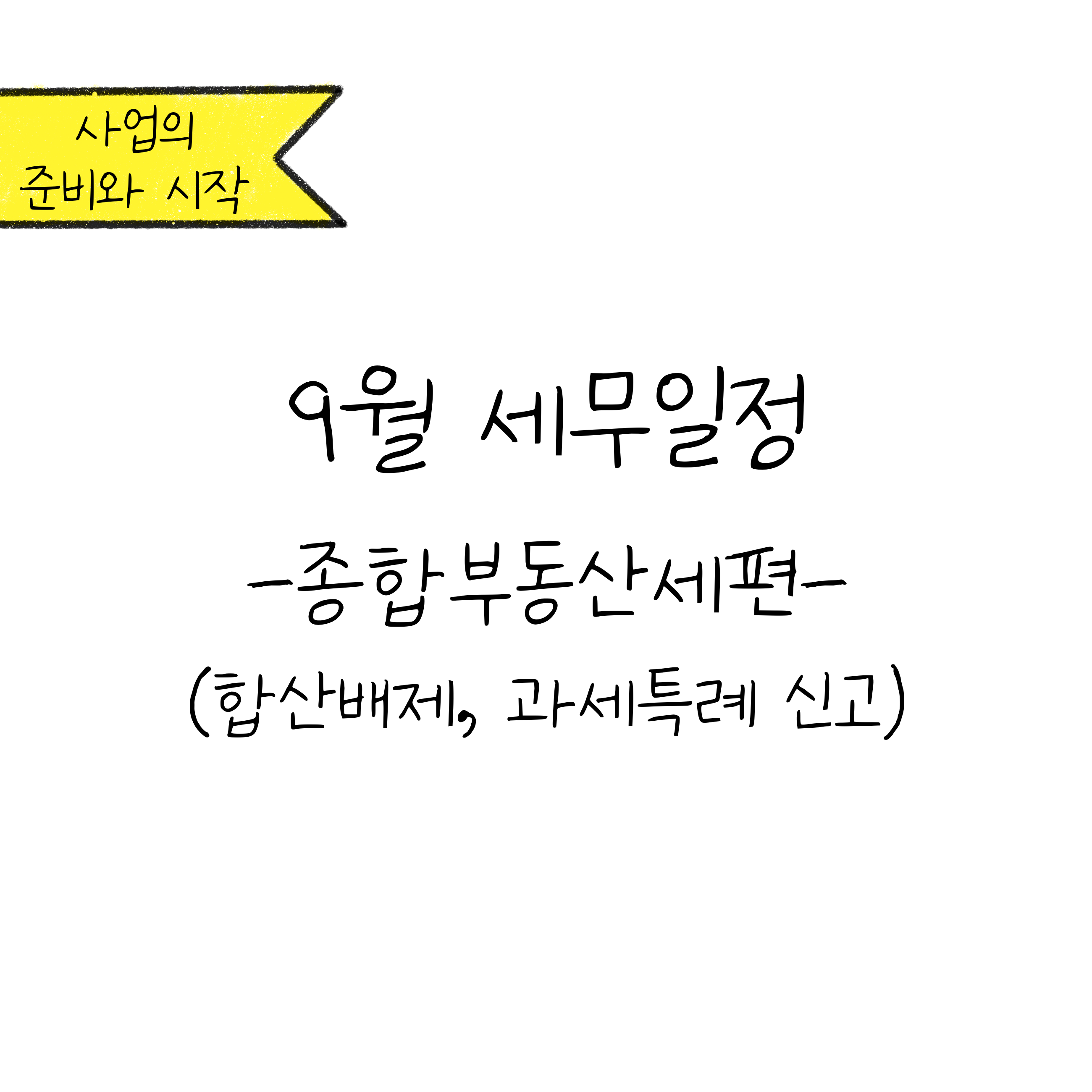 '9월 세무일정' 종합부동산세편 체크에 대한 내용을 소개하고자 하는 이미지. 검정색 선과 흰색 배경으로 이루어진 이미지이다.
