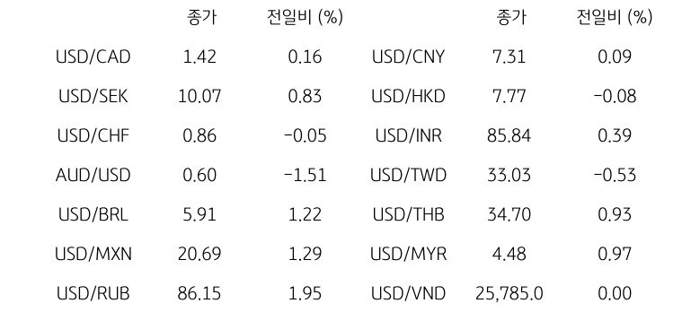 글로벌 주요 통화 동향