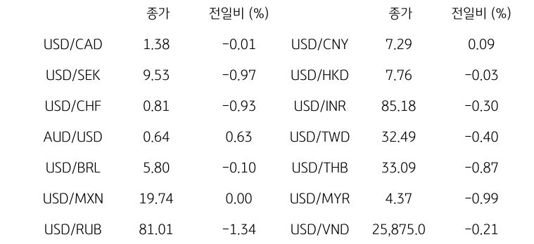 글로벌 주요 통화 동향