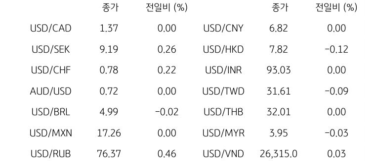글로벌 주요 통화 동향