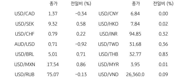 글로벌 주요 통화 동향
