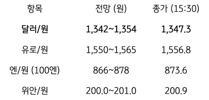 금일 주요 환율 전망
