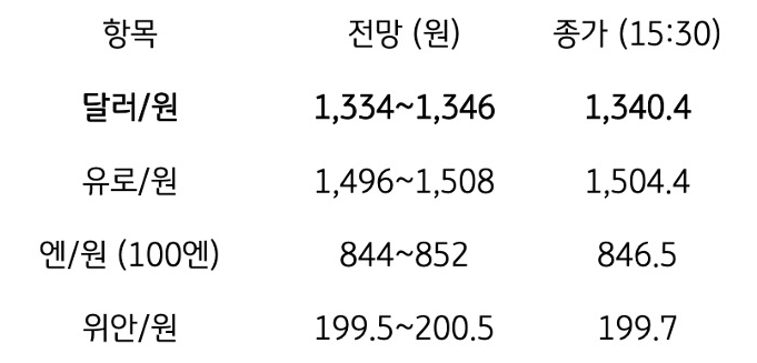 금일 주요 환율 전망