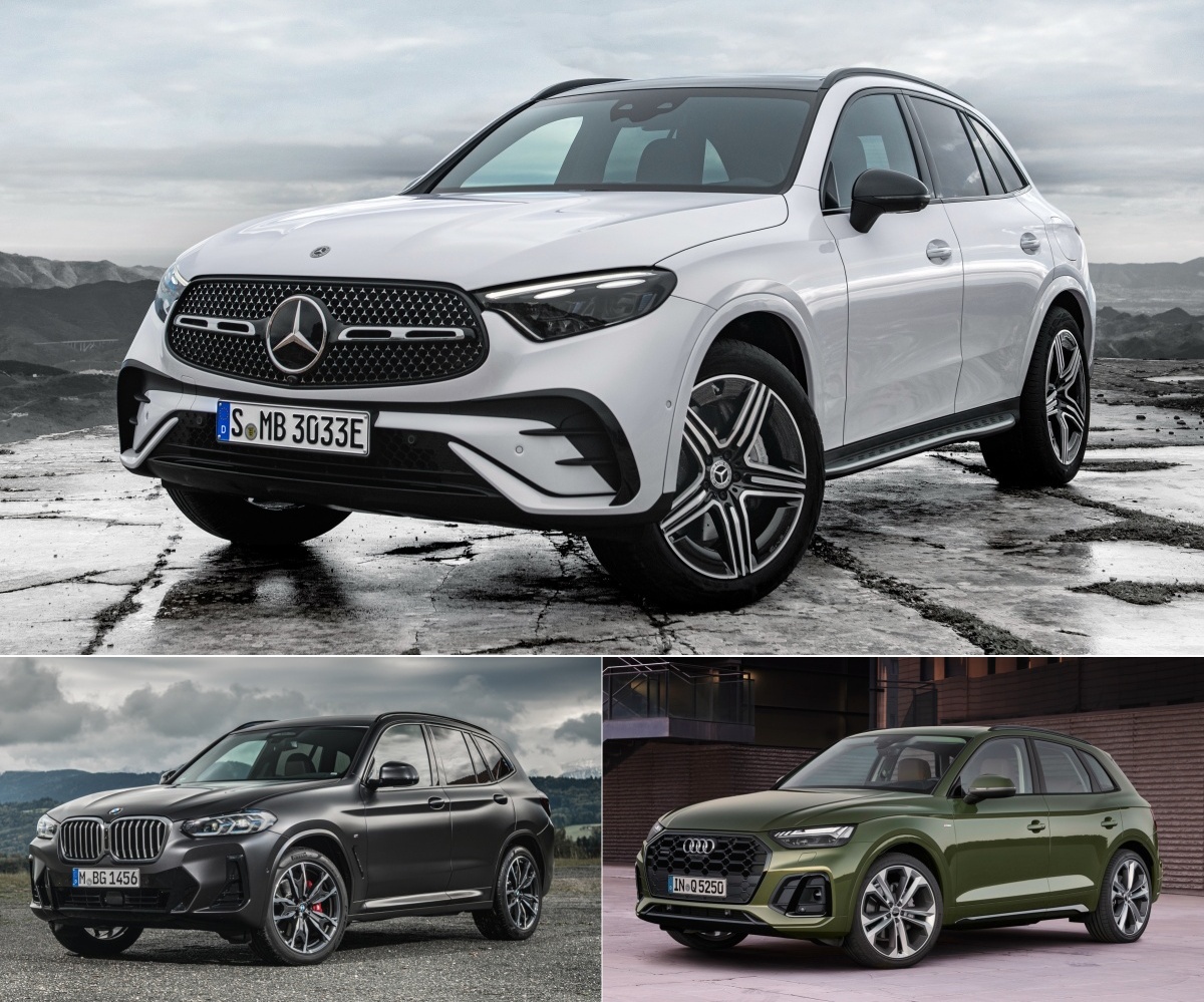 '벤츠 신형  GLC', 'BMW X3', '아우디 Q5'의 사진이다.