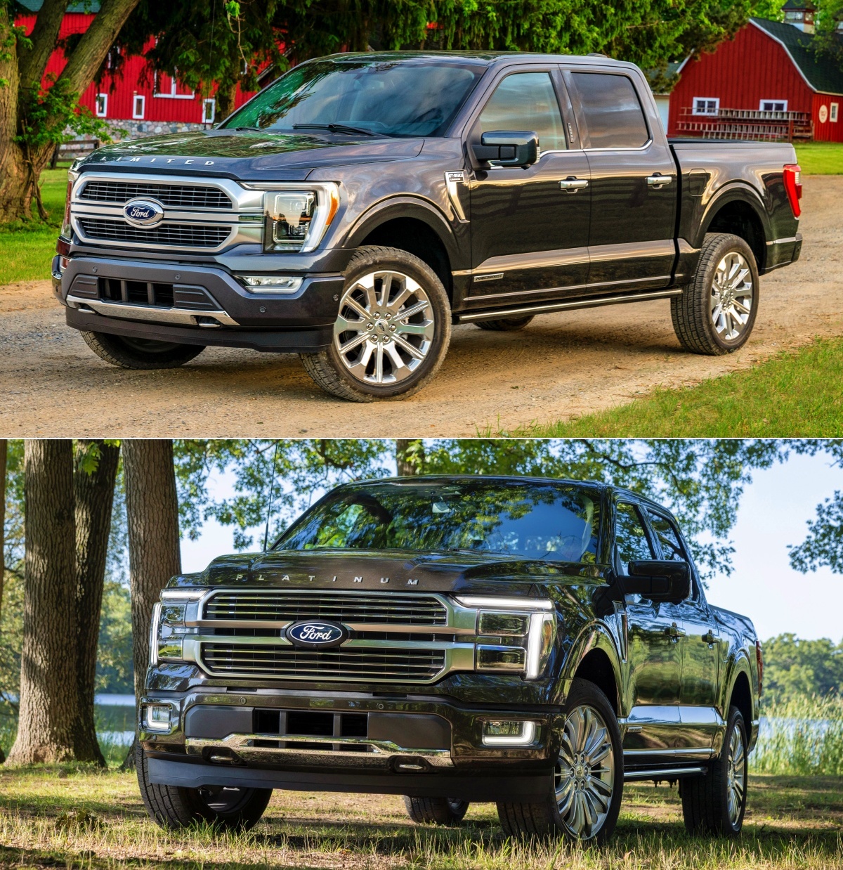 2023년 9월 공개된 '포드' 사의 'F-150'의 '헤드램프'의 변경 전과 후를 소개하는 사진. 헤드램프의 형태가 ㄷ자로 변경된 것을 확인할 수 있다.