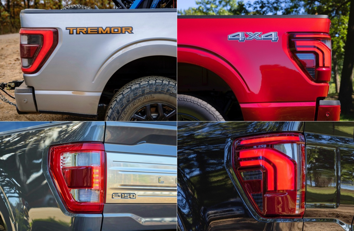 2023년 9월 공개된 '포드' 사의 'F-150'의 '테일램프'의 변경 전과 후를 나타낸 사진. 좌측의 변경 전 모델에 비해 우측의 변경 후 모델에서 보다 선을 강조한 모습이 나타남.