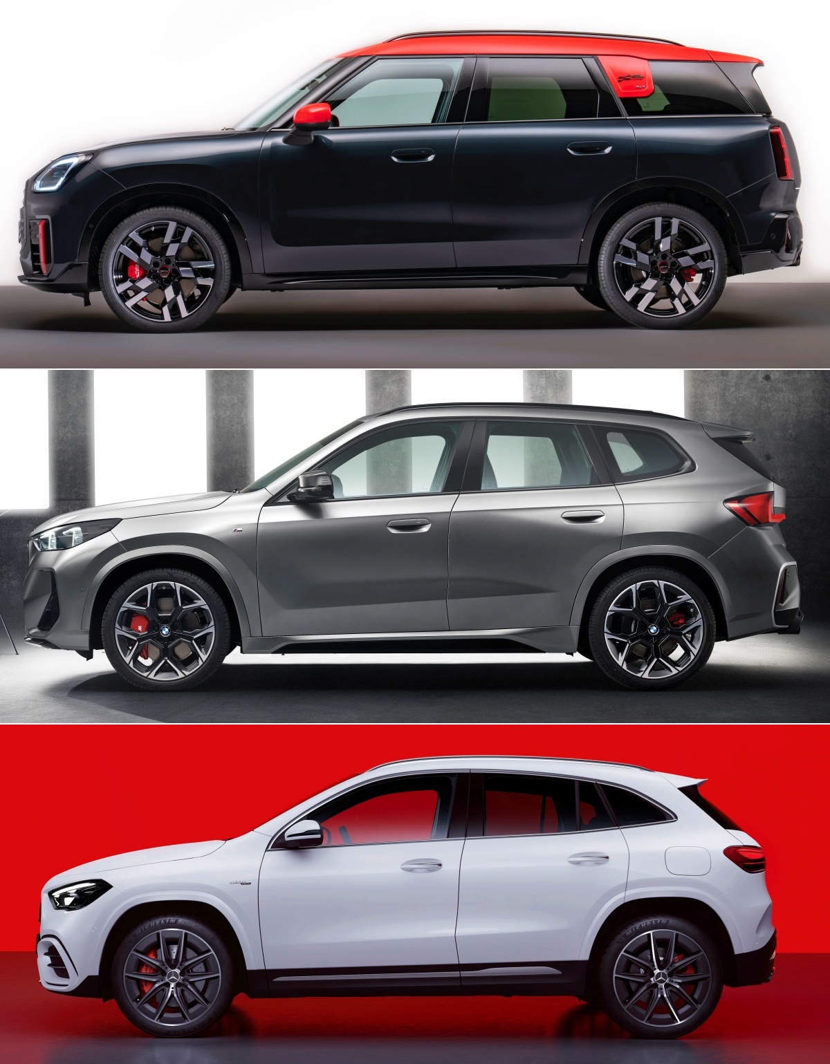 세 차는 차체 크기도 비슷합니다. 길이는 JCW 컨트리맨이 4,433mm, GLA 35 4,436mm, X1 M35i 4,500mm 순입니다. 크기와 성능이 비슷하니 선택에는 가격이 영향을 미치겠죠. 유럽 현지에서 시작 가격은 JCW 컨트리맨이 5만6,500유로(8,070만 원), X1 M35i 6만2,300유로(8,900만 원), AMG GLA 35 6만7,400유로(9,630만 원)입니다. JCW 컨트리맨이 다른 두 차보다 조금 낮은 편이죠. 
