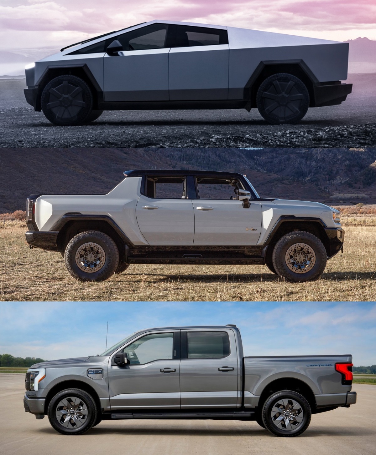 차체 크기는 'F-150 라이트닝'(길이 5,910mm)이 가장 큽니다. '사이버트럭'의 차체 길이는 5,682mm, '허머 EV' 5,507mm죠. 트럭 베드 길이는 사이버트럭이 1,800mm, 'F-150 라이트닝'이 1,650mm, 허머 EV가 1500mm 수준으로 사이버트럭이 가장 넉넉합니다.