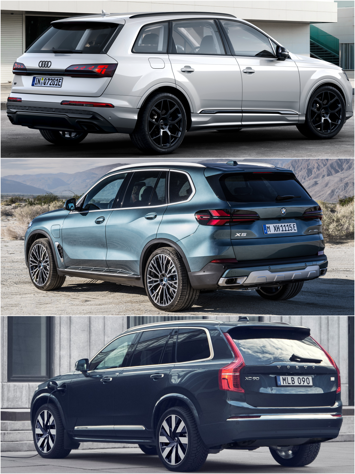아우디 Q7, BMW X5, 볼보 XC90 차량 '후면' 이미지이다.