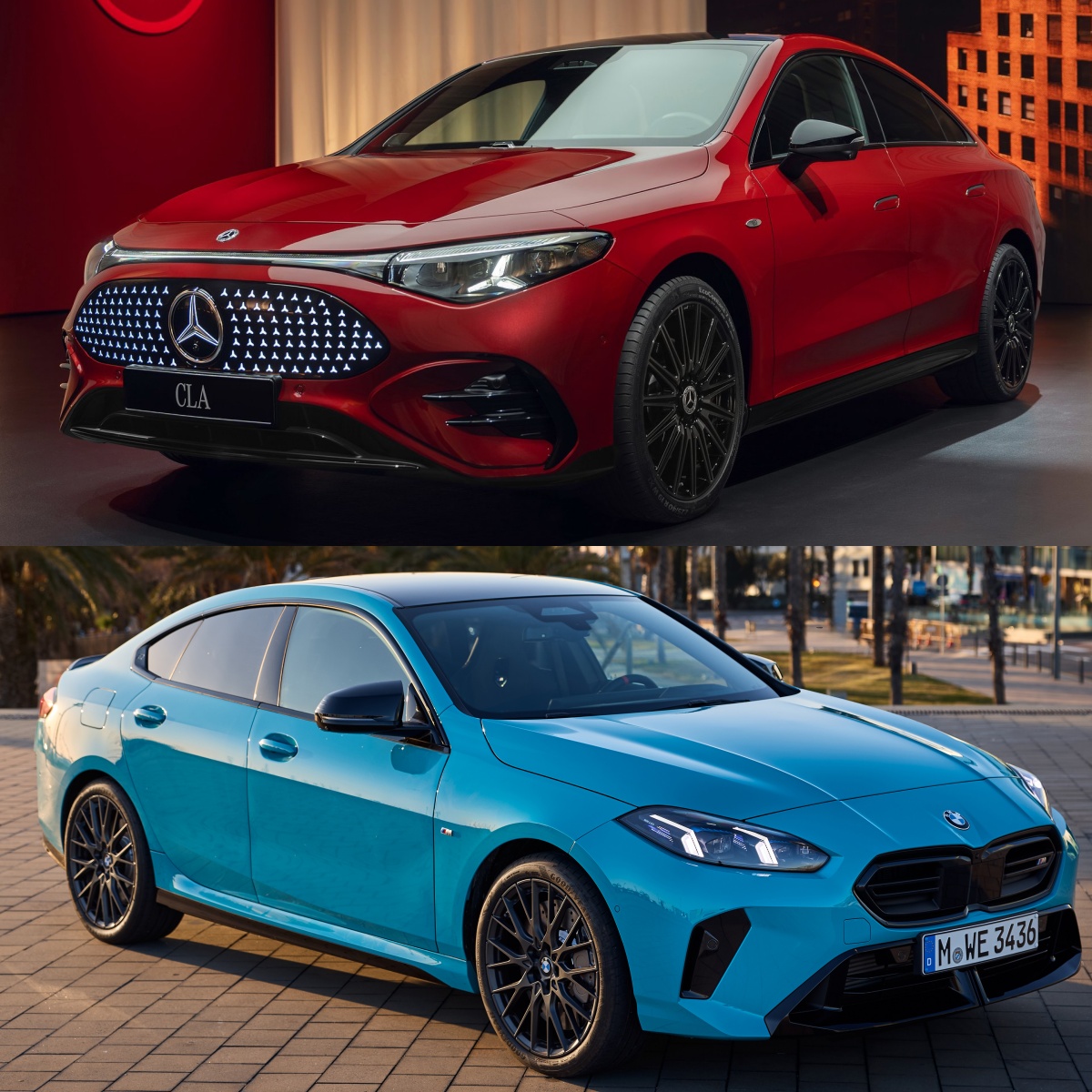 메르세데스-벤츠 CLA, BMW 2시리즈 그란쿠페의 '정면', '측면' 사진이다.