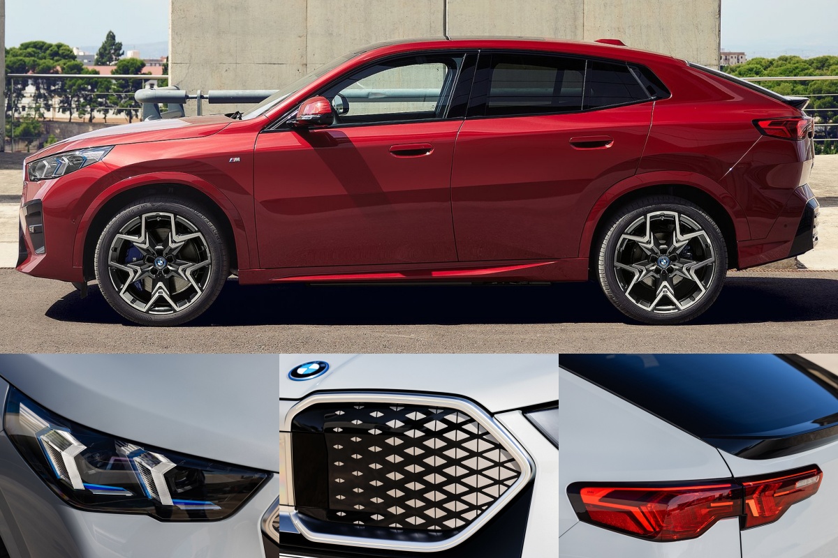 빨간색 BMW iX2의 '측면'과 여러 파츠 사진이다.