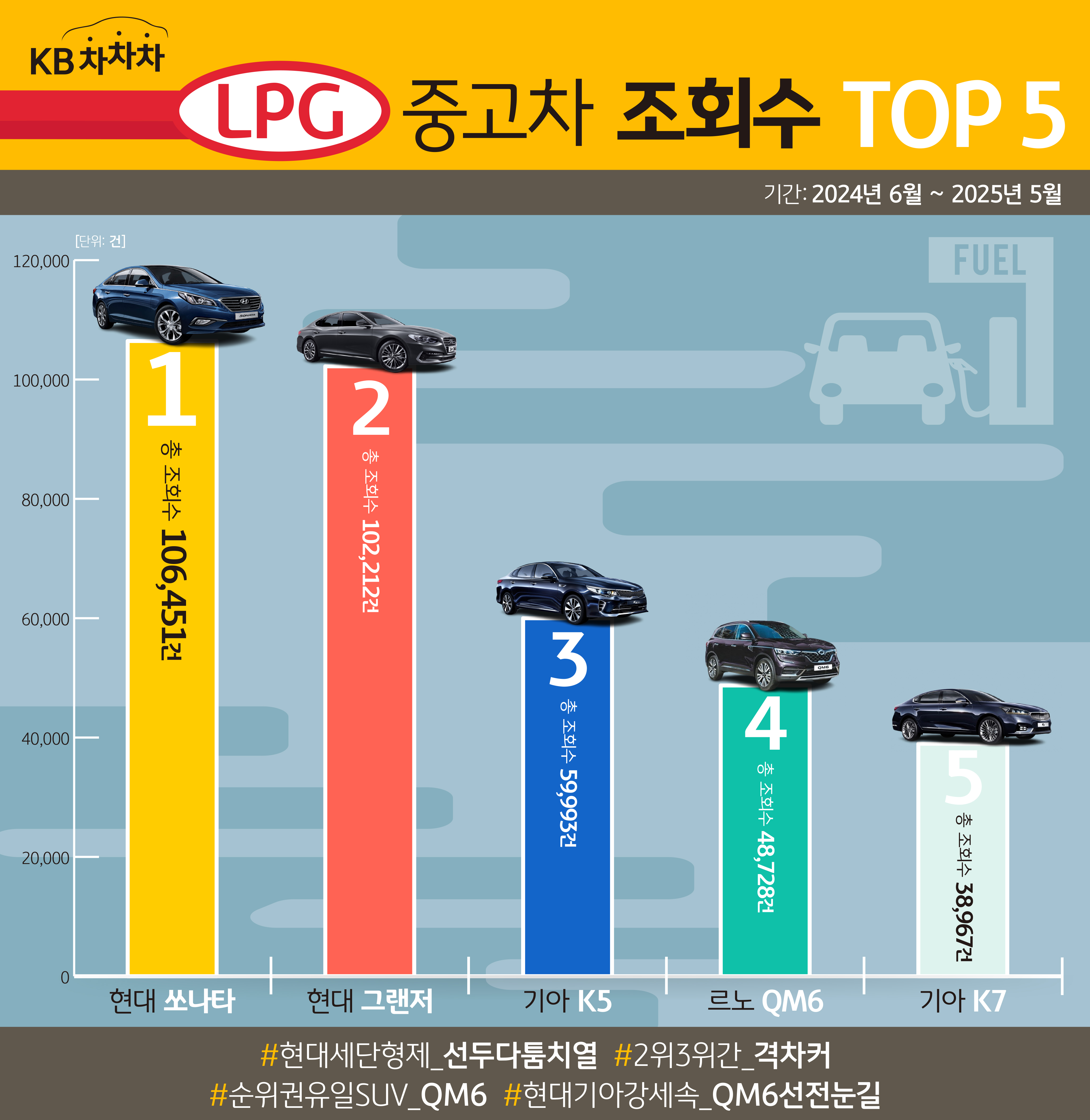 'LPG' '중고차' '조회수 TOP 5'를 집계한 그래프이다.