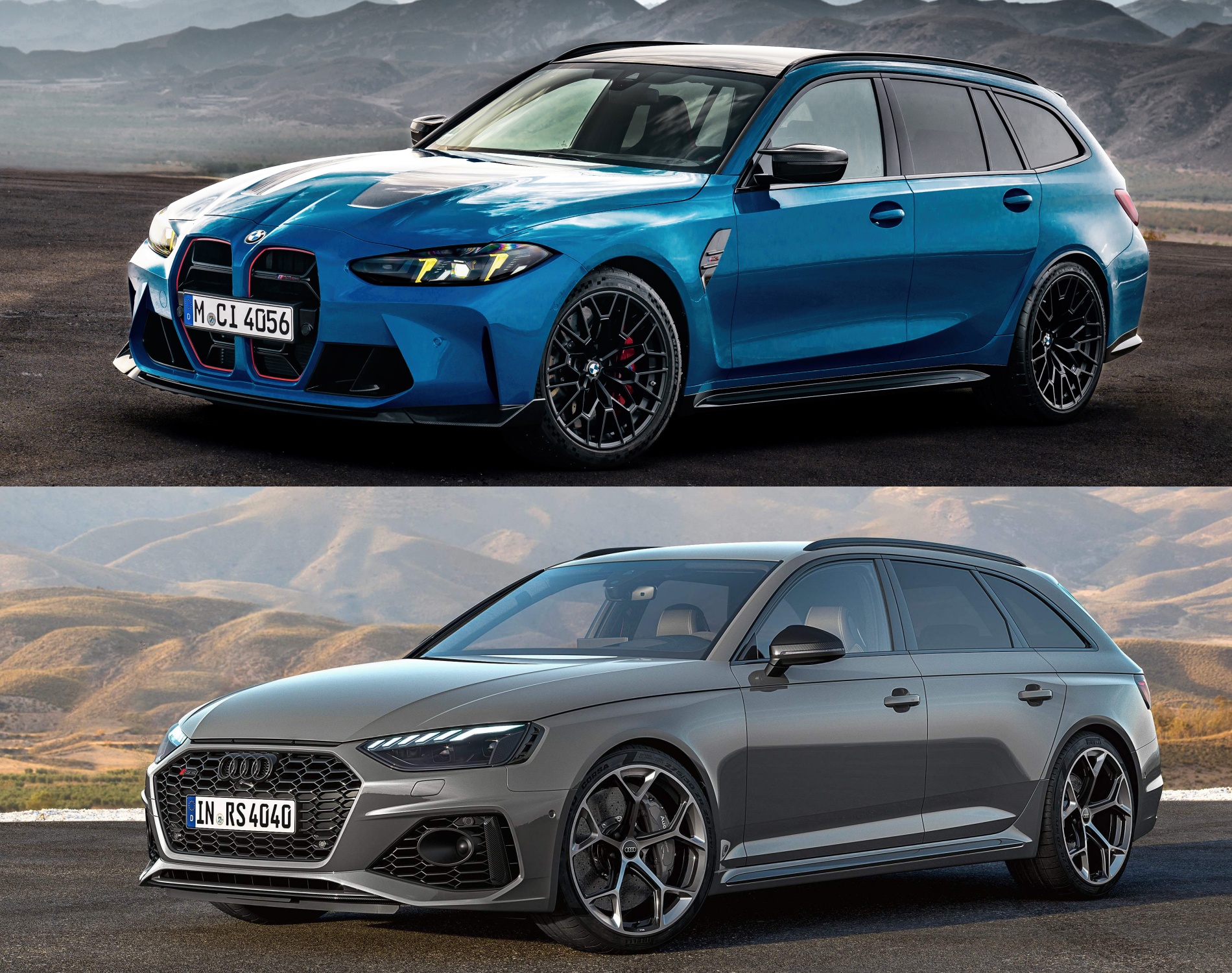 BMW M3 CS 투어링, 아우디 RS 4 아반트 컴페티션의 '정면' 사진이다.