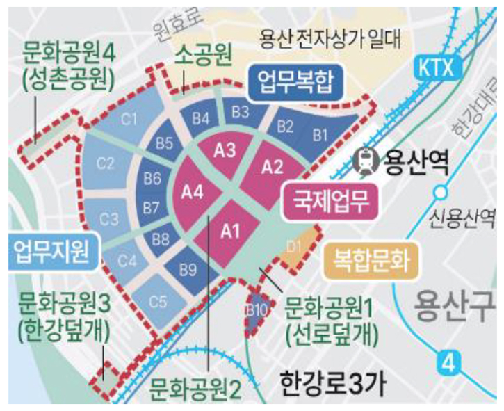 '용산국제업무지구' 개발 사업을 보여주는 지도다.