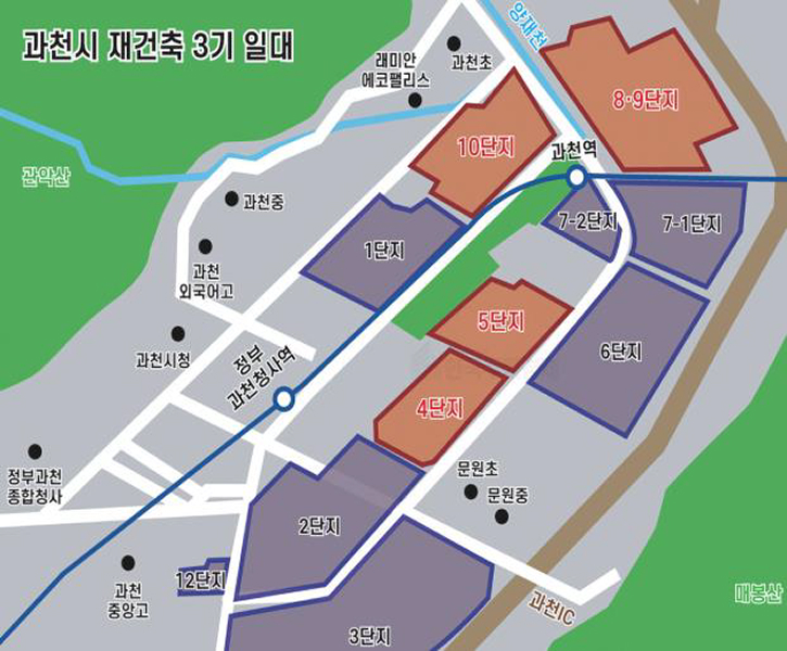 '과천' '재건축 단지' 위치도다.